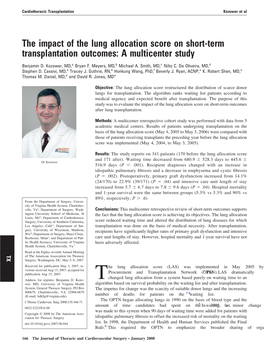 The Impact of the Lung Allocation Score on Short-Term Transplantation Outcomes: a Multicenter Study