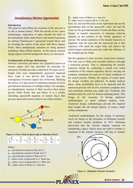 Interplanetary Mission Opportunities RM - Radius Vector of Mars W.R.T