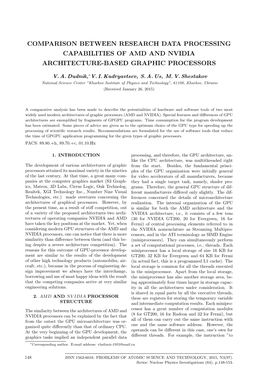 Comparison Between Research Data Processing Capabilities of Amd and Nvidia Architecture-Based Graphic Processors