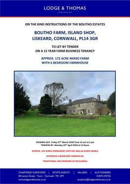 Bolitho Farm, Island Shop, Liskeard, Cornwall, Pl14 3Gr