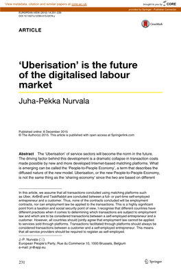 'Uberisation' Is the Future of the Digitalised Labour Market