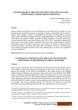 Centralidade E Área De Influência De São Paulo Do Potengi/Rn Na Rede Urbana Regional