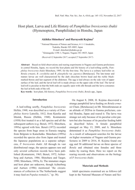 Host Plant, Larva and Life History of Pamphilius Brevicornis Ibukii (Hymenoptera, Pamphiliidae) in Honshu, Japan