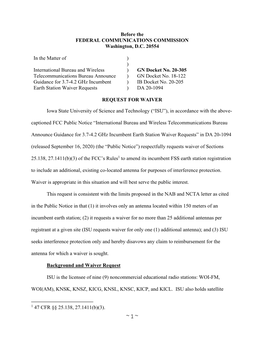 18-122 Guidance for 3.7-4.2 Ghz Incumbent ) IB Docket No