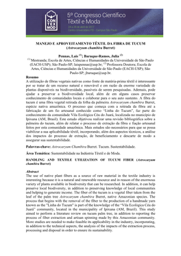 MANEJO E APROVEITAMENTO TÊXTIL DA FIBRA DE TUCUM (Astrocaryum Chambira Burret)