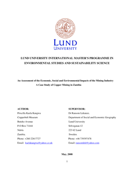 Lund University International Master's Programme In