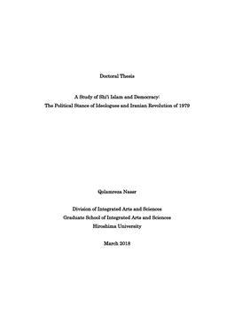Doctoral Thesis a Study of Shi'i Islam and Democracy: the Political
