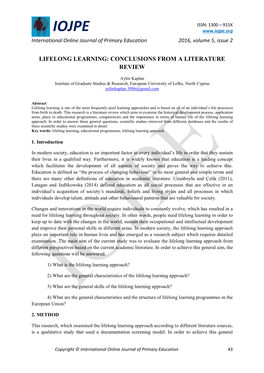 Lifelong Learning: Conclusions from a Literature Review