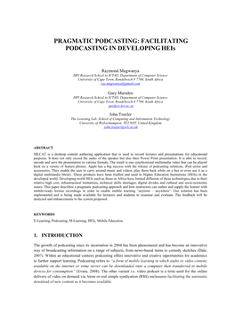 PRAGMATIC PODCASTING: FACILITATING PODCASTING in DEVELOPING Heis
