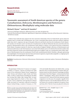 Taxonomic Assessment of North American Species of the Genera Cumathamnion, Delesseria, Membranoptera and Pantoneura (Delesseriaceae, Rhodophyta) Using Molecular Data