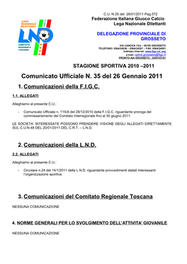 Comunicato Ufficiale N. 35 Del 26 Gennaio 2011 1