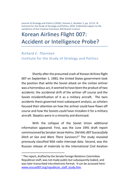 Korean Airlines Flight 007: Accident Or Intelligence Probe?