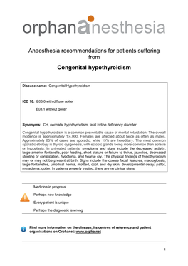 Congenital Hypothyroidism