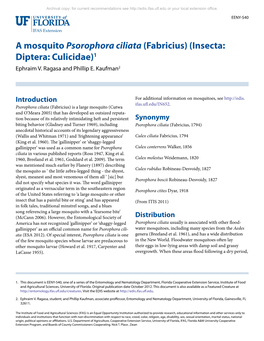 A Mosquito Psorophora Ciliata (Fabricius) (Insecta: Diptera: Culicidae)1 Ephraim V