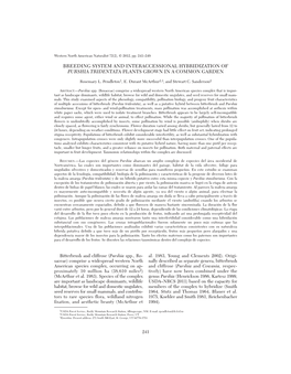 Breeding System and Interaccessional Hybridization of Purshia Tridentata Plants Grown in a Common Garden