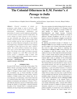 The Colonial Otherness in E.M. Forster's a Passage to India