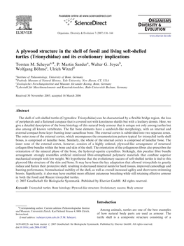 A Plywood Structure in the Shell of Fossil and Living Soft-Shelled Turtles (Trionychidae) and Its Evolutionary Implications Torsten M