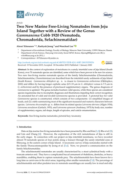 Two New Marine Free-Living Nematodes from Jeju Island Together with a Review of the Genus Gammanema Cobb 1920 (Nematoda, Chromadorida, Selachinematidae)