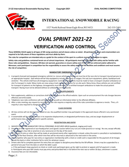 Oval Sprint 2021-22 Verification and Control