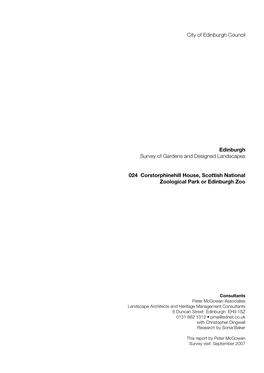 Corstorphine Hill, That Has Continued to Grow in Signiﬁcance with the Establishment of Edinburgh Zoo in the Early 20Th Century