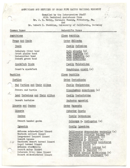AMPHIBIANS and REPTILES of ORGAN PIPE CACTUS NATIONAL MONUMENT Compiled by the Interpretive Staff with Technical Assistance from Dr