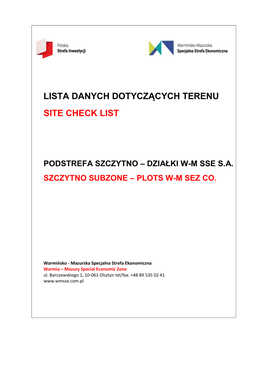 Lista Danych Dotyczących Terenu Site Check List