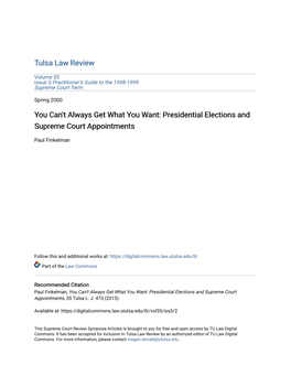 Presidential Elections and Supreme Court Appointments