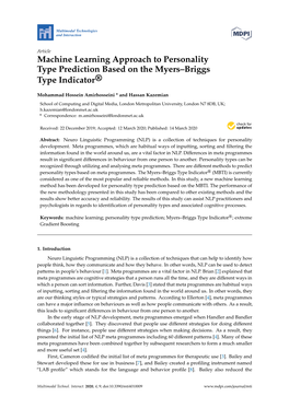 Machine Learning Approach to Personality Type Prediction Based on the Myers–Briggs Type Indicator®