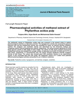 Pharmacological Activities of Methanol Extract of Phyllanthus Acidus Pulp