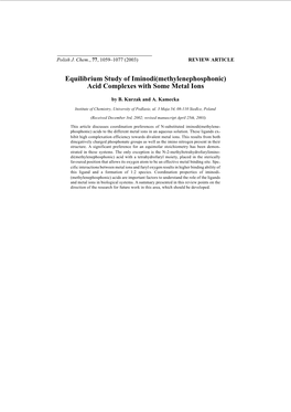 Acid Complexes with Some Metal Ions