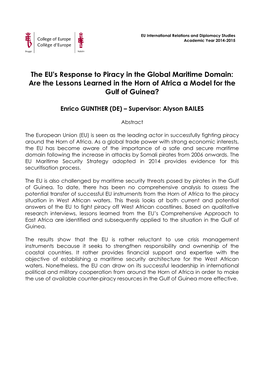 The EU's Response to Piracy in the Global Maritime Domain: Are the Lessons Learned in the Horn of Africa a Model for the Gulf of Guinea?