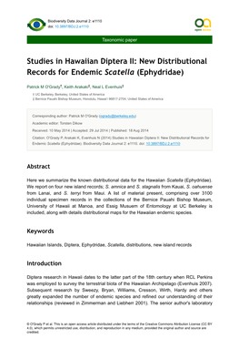 Studies in Hawaiian Diptera II: New Distributional Records for Endemic Scatella (Ephydridae)