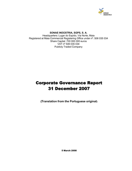 Corporate Governance Report 31 December 2007