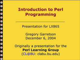 Introduction to Perl Programming