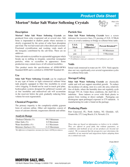 Product Data Sheet MORTON SALT, INC. Water Conditioning Morton