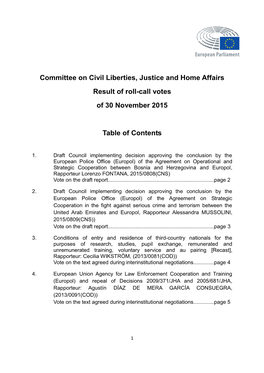 Committee on Civil Liberties, Justice and Home Affairs Result of Roll-Call Votes of 30 November 2015