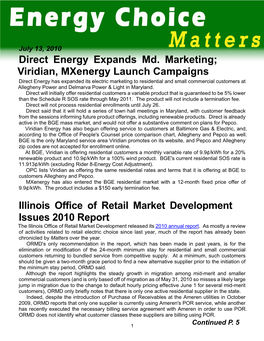 Viridian, Mxenergy Launch Campaigns Illinois Office of Retail