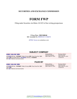 HSBC USA INC /MD/ Form FWP Filed 2015-08-04