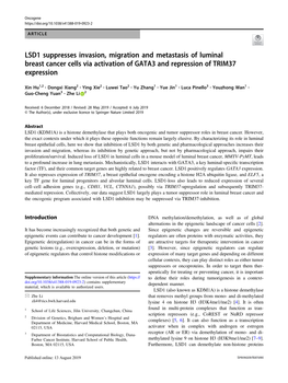 LSD1 Suppresses Invasion, Migration and Metastasis of Luminal Breast Cancer Cells Via Activation of GATA3 and Repression of TRIM37 Expression