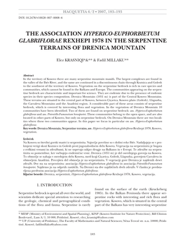 The Association Hyperico-Euphorbietum Glabriflorae Rexhepi 1978 in the Serpentine Terrains of Drenica Mountain