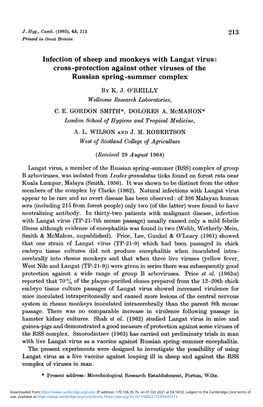 Infection of Sheep and Monkeys with Langat Virus: Cross-Protection Against Other Viruses of the Russian Spring-Summer Complex