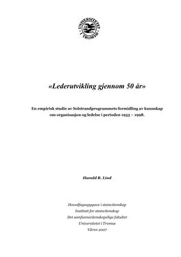 3.5.1 Fra Program for Lederutvikling Til Solstrandprogrammet