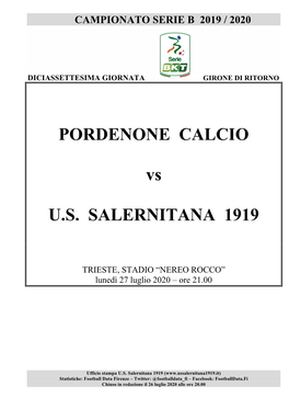 PORDENONE CALCIO Vs U.S. SALERNITANA 1919