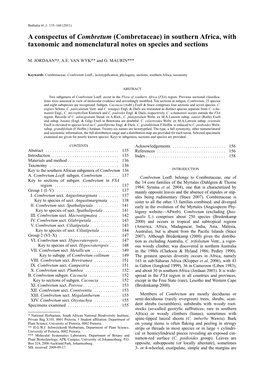 A Conspectus of Combretum (Combretaceae) in Southern Africa, with Taxonomic and Nomenclatural Notes on Species and Sections