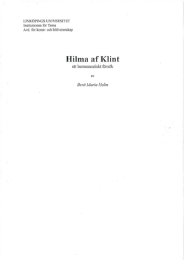 Hilma Af Klint Ett Henneneutiskt Försök