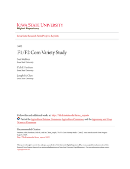 F1/F2 Corn Variety Study Neil Wubben Iowa State University