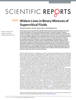 Widom Lines in Binary Mixtures of Supercritical Fluids Muralikrishna Raju , Daniel T