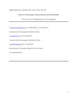 339–354 a Review on Mesopelagic Fishes Belonging to Family