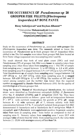 THE OCCURRENCE of Pseudomonas Sp in GROUPER FISH FILLETS