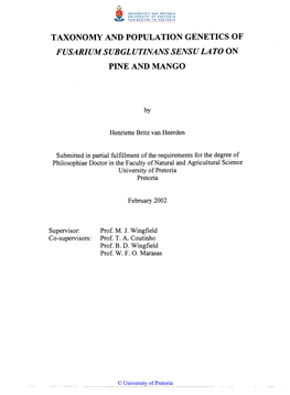 Taxonomy and Population Genetics of Fusarium Subglutinans Sensu La to on Pine and Mango